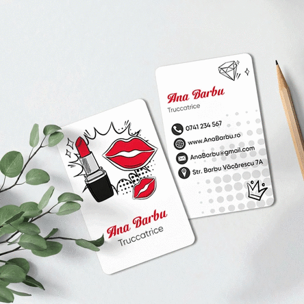 Biglietto da visita in alluminio personalizzato fronte-retro con messaggio - Truccatrice