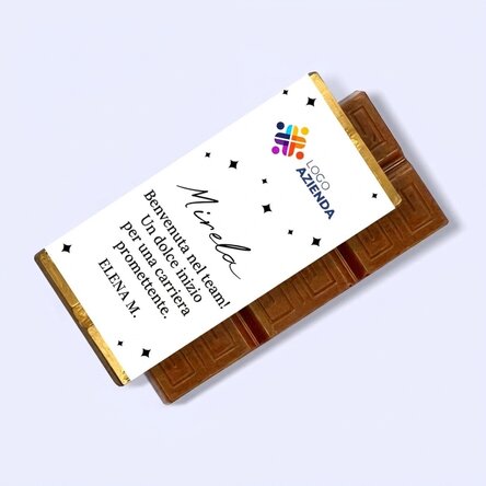 Mini tavoletta di cioccolato personalizzata con messaggio e logo - Benvenuto nel team
