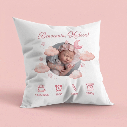 Cuscino personalizzato con foto e messaggio - Benvenuto