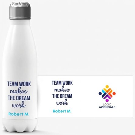 Thermos con base bianca personalizzato con logo e messaggio - Team work