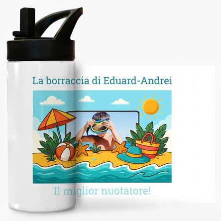 Tazza termica con manico e cannuccia personalizzata con foto e messaggio per bambini - Vacanze estiv