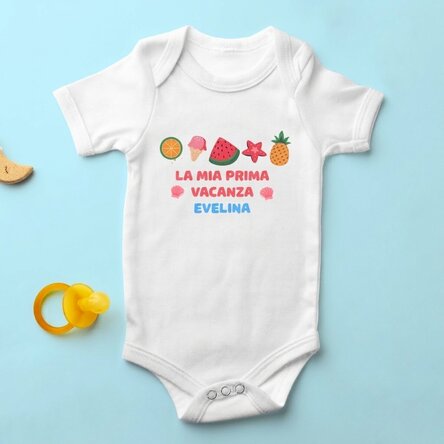 Body personalizzato per bambini con messaggio - La prima vacanza estiva