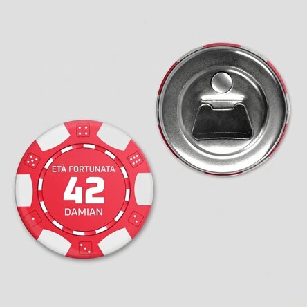 Apribottiglie con magnete personalizzato con messaggio - Poker Chip