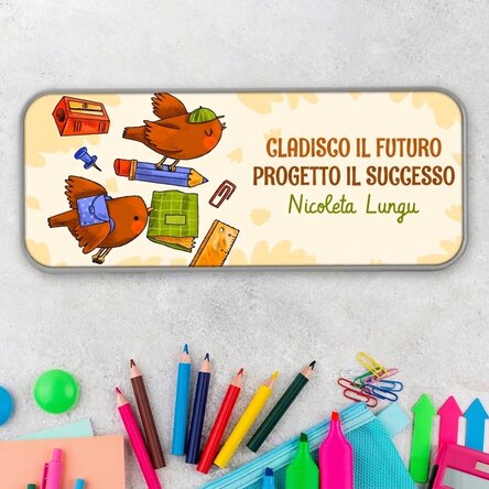 Astuccio personalizzato con scritta - Learning birds