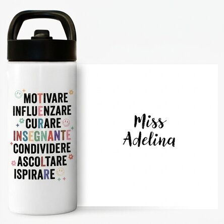 Thermos con manico e cannuccia personalizzato con nome - Teacher
