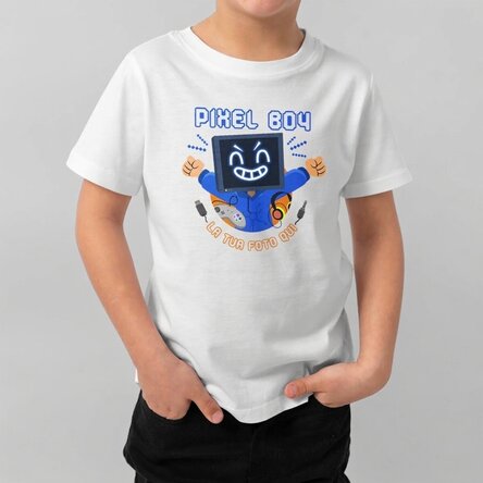 Maglietta in cotone per bambini personalizzata con scritta - Pixel Boy