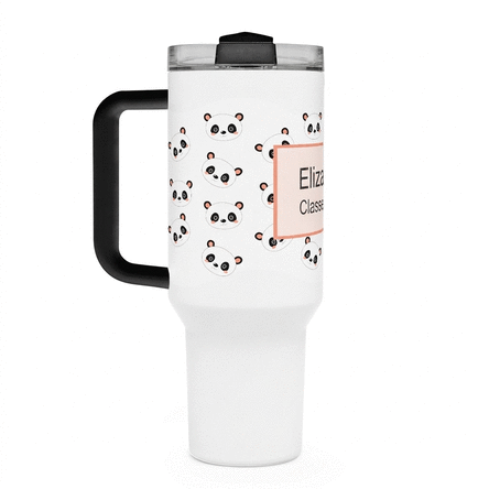 Tazza termica con manico e cannuccia personalizzata con scritta - Cute Panda