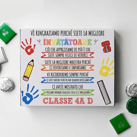 Scatola di caramelle personalizzata con un messaggio per l'insegnante