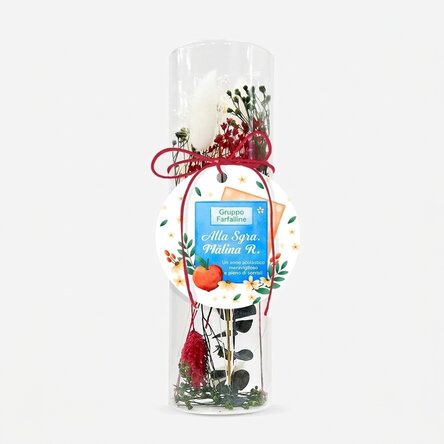Decorazione in vetro con fiori stabilizzati, personalizzata con un messaggio per le insegnanti