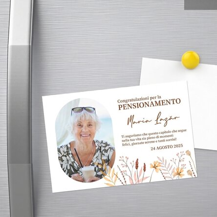 Magnete personalizzato 15x10 cm con foto e testo - Pensionamento