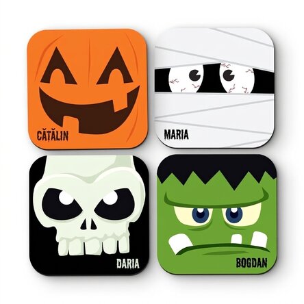 Set di 4 sottobicchieri personalizzati con scritta - Halloween