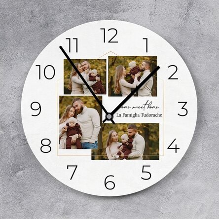 Orologio personalizzato con 4 foto e testo - Home sweet home