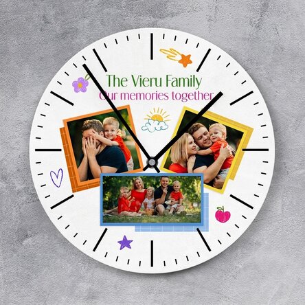 Personalised clock with 3 photos and text - Colours