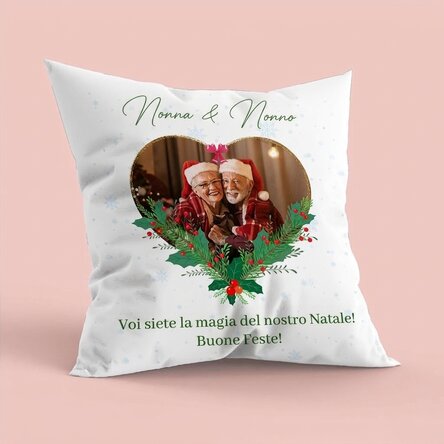 Cuscino personalizzato con foto e messaggio - La magia del Natale