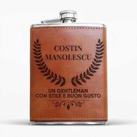 Fiaschetta tascabile personalizzata rivestita in pelle - Gentleman