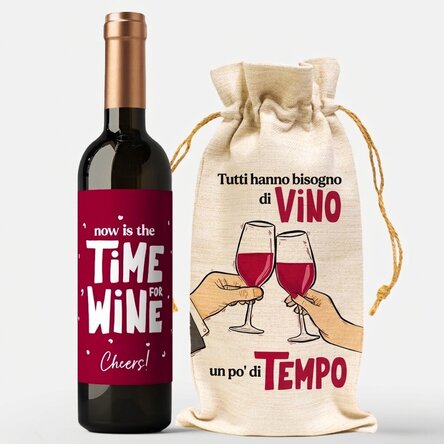 Set regalo con bottiglia e sacchetto per il vino - Wine o'clock
