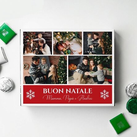 Scatola di cioccolatini personalizzata con 5 foto e un messaggio - Buon Natale!