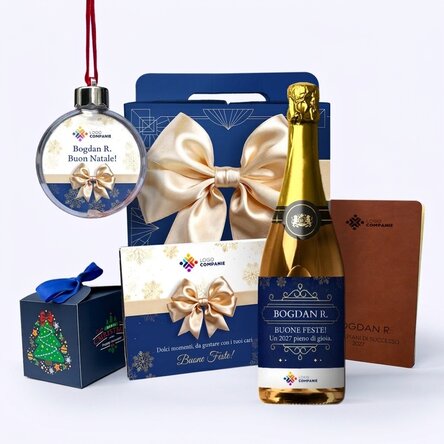 Confezione regalo - Premium con prodotti natalizi personalizzati con il tuo logo e un messaggio