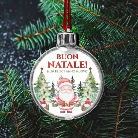 Globo trasparente personalizzato su entrambi i lati con una foto e un testo - Natale