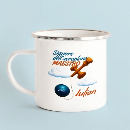 Tazza in metallo smaltata con nome per bambini - Airplane Master