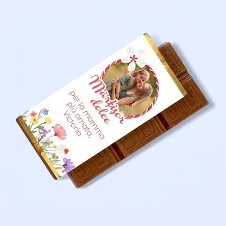 Mini tavoletta di cioccolato personalizzata con un messaggio e una foto dolce
