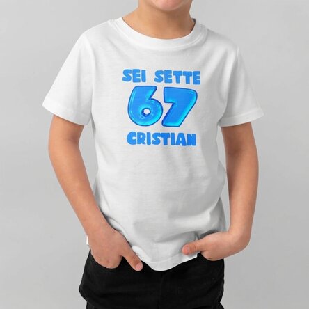 Maglietta in cotone per bambini personalizzata con scritta - 67 Six Seven