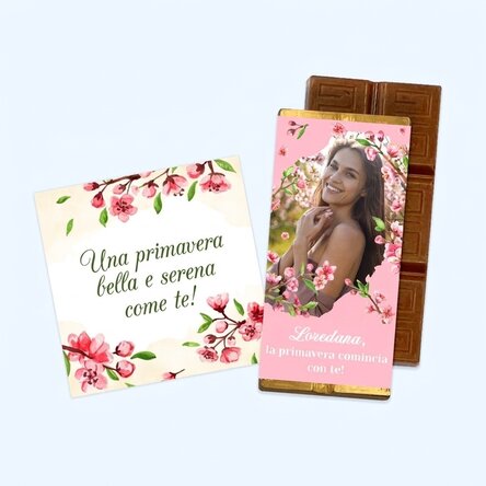 Set regalo primaverile con magnete e mini tavoletta di cioccolato personalizzata