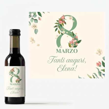 Mini bottiglia di vino personalizzata con un messaggio per l'8 marzo