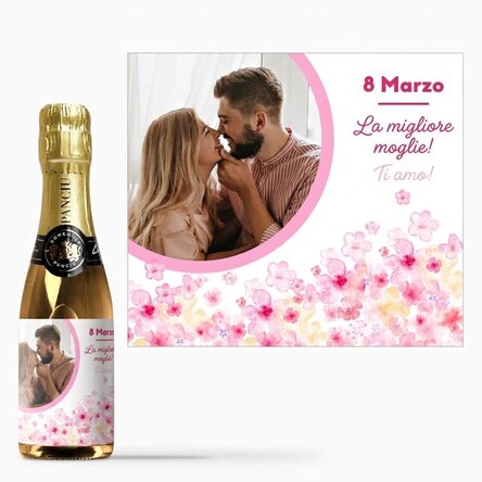 Mini bottiglia di spumante personalizzata con testo e foto - Fiori