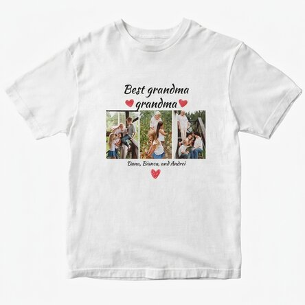 Personalised cotton T-shirt with 3 photos and text - The best grandparents