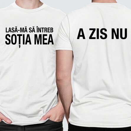 Personalised cotton T-shirt with a funny message on both sides
