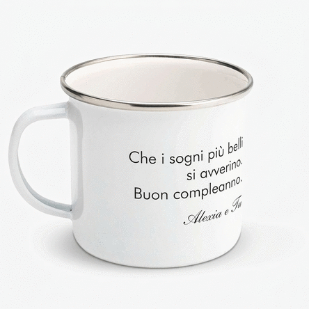 Tazza in metallo smaltato personalizzata con messaggio