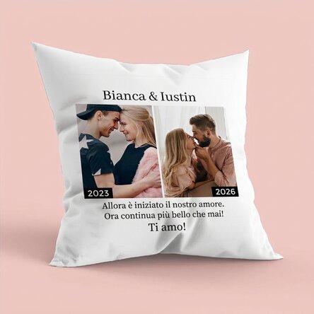 Cuscino personalizzato con 2 foto e testo - Allora e adesso