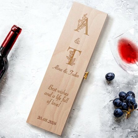 Scatola per vino personalizzata con testo e iniziali - Floral