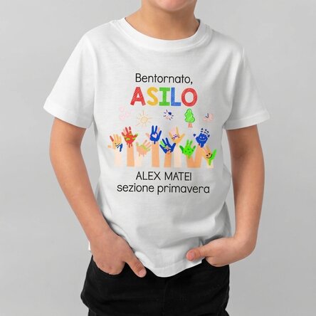 Maglietta in cotone per bambini personalizzata con scritta - Scuola materna