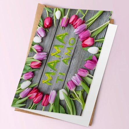 Biglietto di auguri personalizzato con fiori primaverili - tulipani
