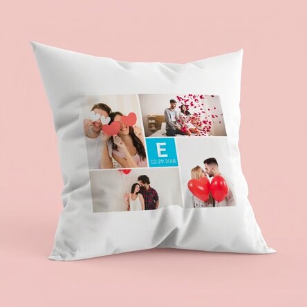 Personalised cushion with 4 photos and an initial
