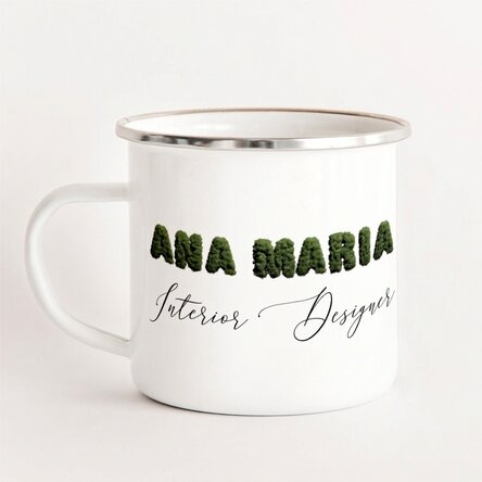 Tazza in metallo smaltato personalizzata per designer