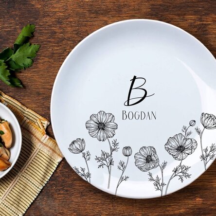 Piatto personalizzato con iniziale e testo - Flowers