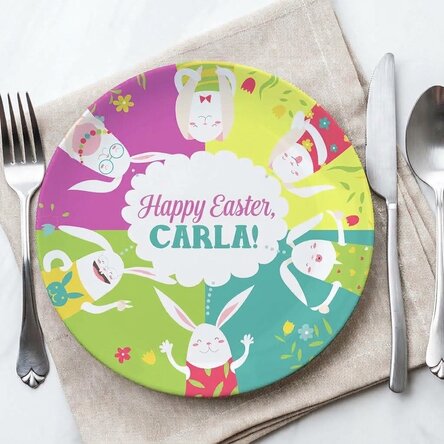 Piatto personalizzato con scritta - Coniglietti di Pasqua