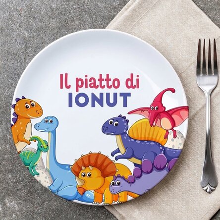 Piatto personalizzato con scritta - Dinosauri