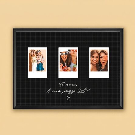 Quadro personalizzato con testo e 3 foto in formato Polaroid - Migliori amici