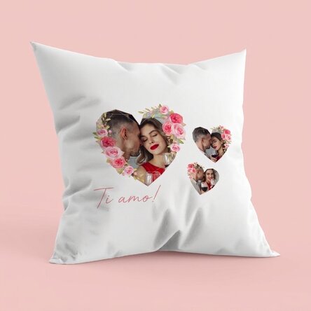 Cuscino personalizzato con testo e 3 foto