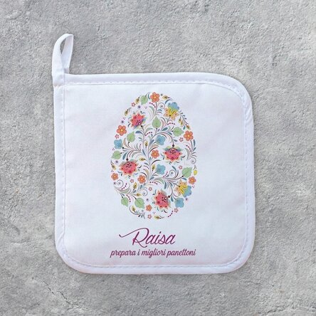 Supporto per pentole calde personalizzato con la scritta "Happy Easter"