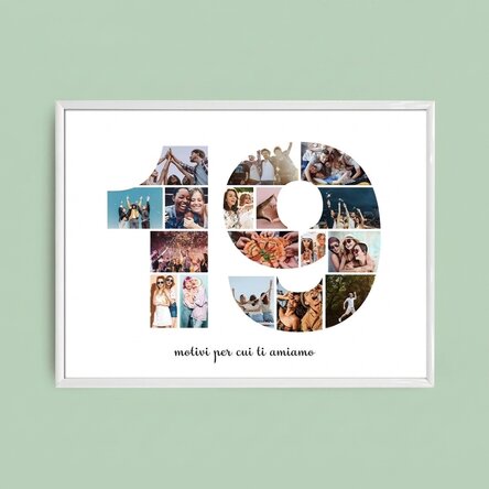 Quadro paesaggistico personalizzato con 17 foto del modello n. 19 e messaggio di testo