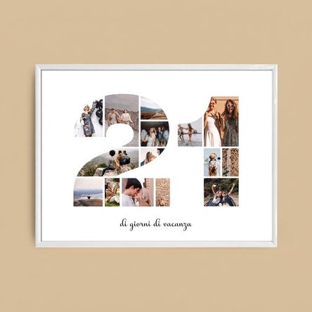 Quadro paesaggistico personalizzato con 15 foto, modello n. 21 e messaggio di testo