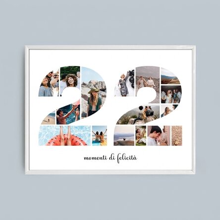 Quadro paesaggistico personalizzato con 17 foto del modello n. 22 e messaggio di testo