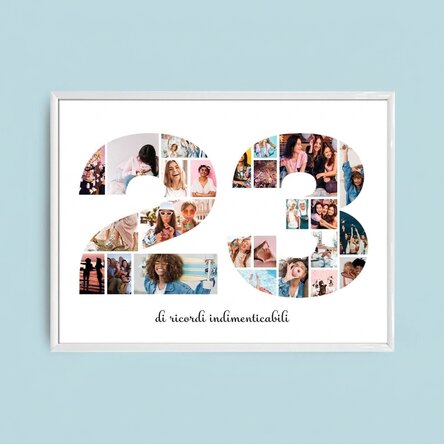 Quadro paesaggistico personalizzato con 25 foto, modello n. 23 e messaggio di testo