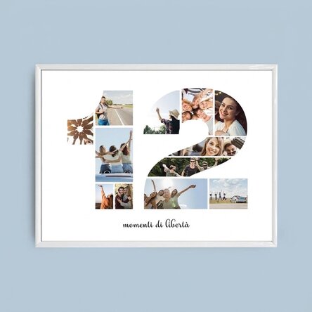 Quadro paesaggistico personalizzato con 12 foto, modello n. 12 e messaggio di testo