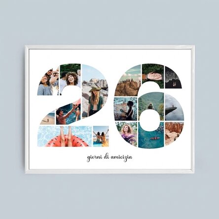 Quadro personalizzato in formato orizzontale con 16 foto, modello n. 26 e messaggio di testo
